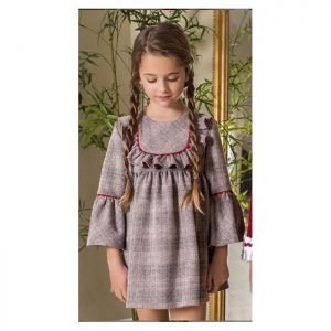 Vestido gris con rayas rojas Nekenia