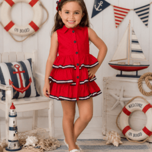 Vestido plumeti rojo camisero Basmarti - 5