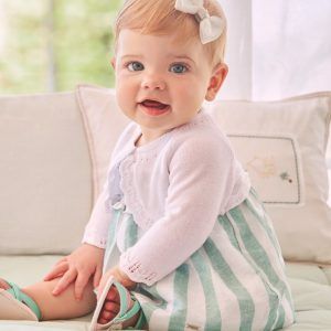 Vestido Lino con Braguita Rayas Verdes Mayoral Newborn