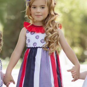 Miranda vestido infantil Rayas Marino con Rojo 035/0610/V