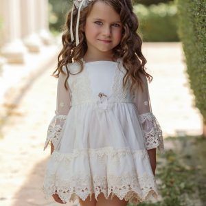 Miranda Vestido Infantil  Beig Picos Manga Francesa  035/0223/V