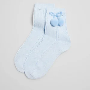 Calcetines calados perlé pompón azul