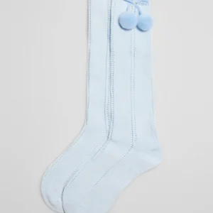 Calcetines altos pompón celeste
