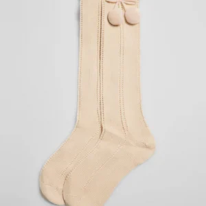 Calcetines altos pompón  beige