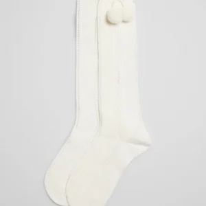Calcetines altos pompón marfil