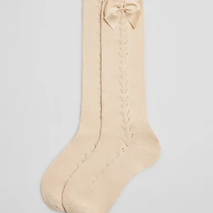 Calcetines calados altos perle lazo beige
