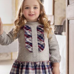 Miranda Vestido Infantil Algodón Gris Falda Vuelo Volante Cuadro Escoces  036/0608/V