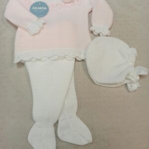 Conjunto 3 piezas rayado 2 pompones 24551 Blanco y rosa