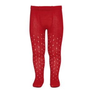 Leotardos perlé calado de puntos y espiga lateral ROJO (550)