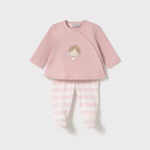 Conjunto polaina y camiseta manga larga estampado recién nacida rosa Baby