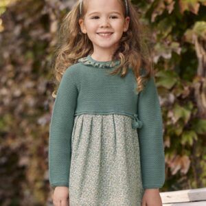 Vestido Cuerpo Punto Verde Hoja  25651 Recogidas florecitas Verso Juliana