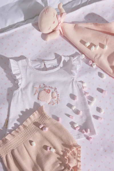 Conjunto de bebé corto sin mangas Ocean Tales rosa
