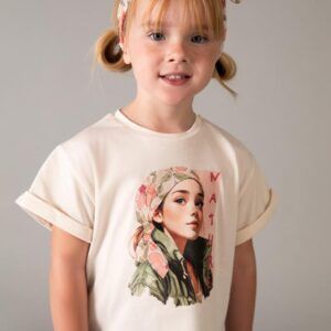 Camiseta con coletero estampado niña Ref. 26-03010-093 garbanzo