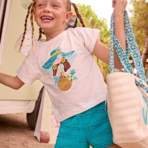 Conjunto pantalón corto volantes y camiseta estampada niña Ref. 26-03231-074 pacifico