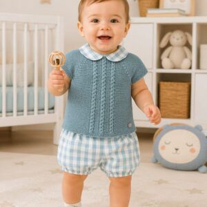 Conjunto 26075 pantalón tela cuadros nube