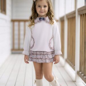Conjunto sudadera beige con short floral 0612