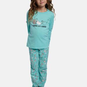 Pijama largo niña algodón estampado gatos Happy cat-urday 100% algodón
