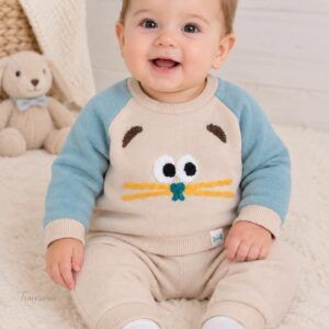 Conjunto bebé sudadera y pantalón estampado cara gato Precio 23.95 Tallas 3M a 36M